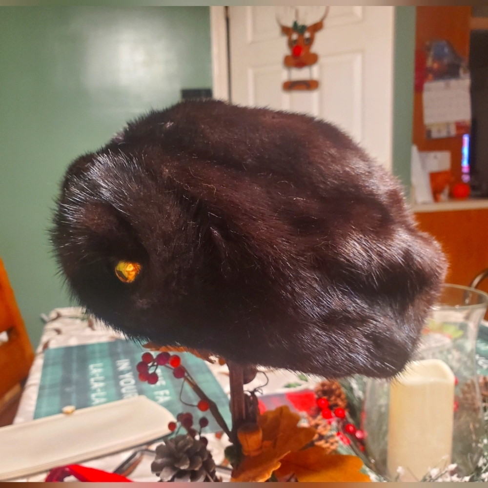 Mink Hat| Gold Fur Flower| Vintage Winter Cap